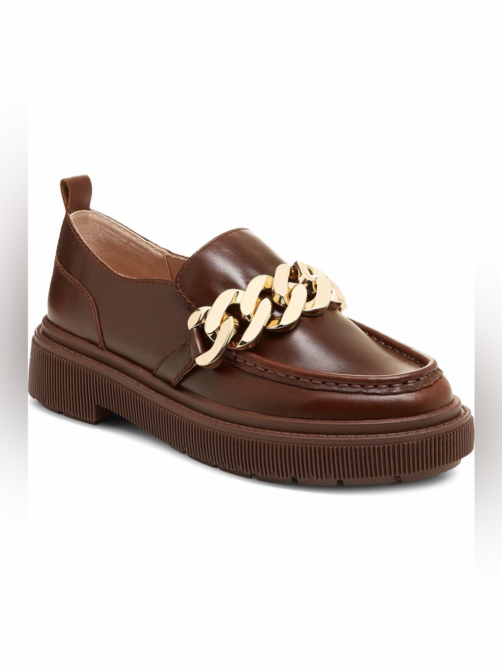 Kelsi Dagger Brooklyn Pulse Chain Platform Loafer Shoe in Brown Leather